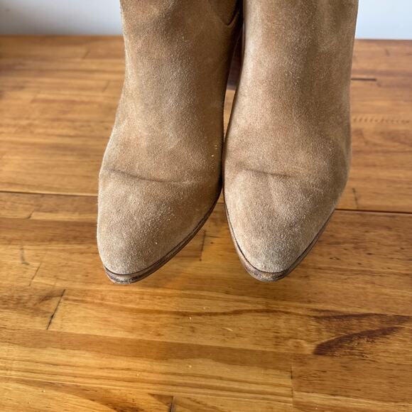Diane Von Furstenburg DVF Camel Tan Suede Leather Perforated Heeled Boots 8 - Picture 2 of 7